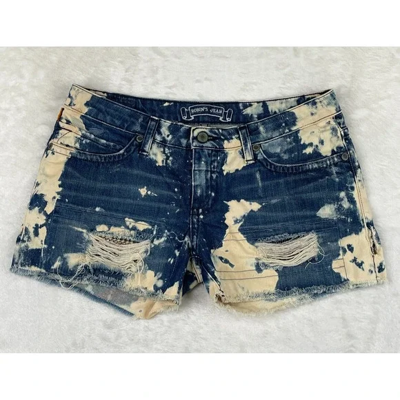 Robins Jean Shorts Womens Size 30 Blue Distressed Gypsy Jeweled Raw Hem Cut Off - Picture 1 of 15